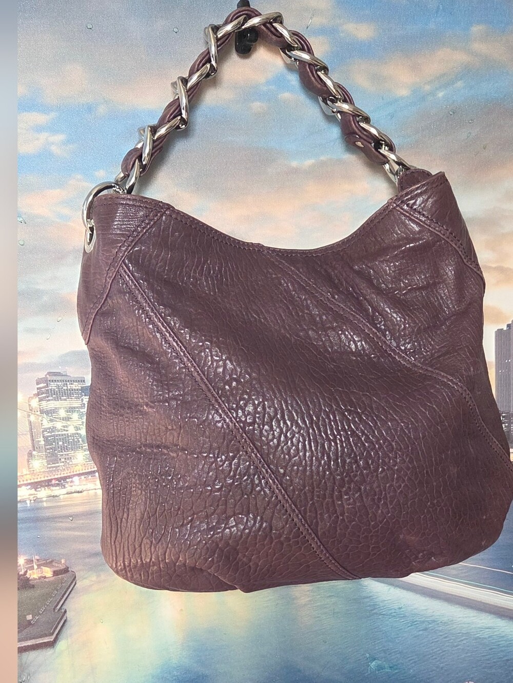 Low Start MICHAEL Michael Kors Deep Plum Pebbled Leather Shoulder Bag - Picture 3 of 16